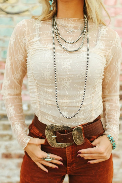 Floral Mesh Ruched Long Sleeve Sheer Top