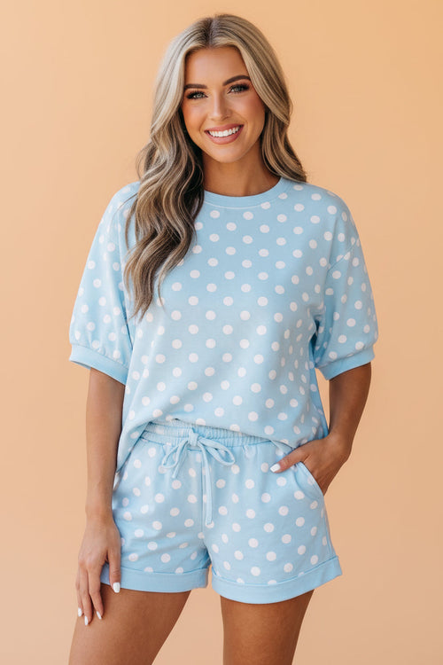 Polka Dot Oversized Top & Drawstring Shorts Set